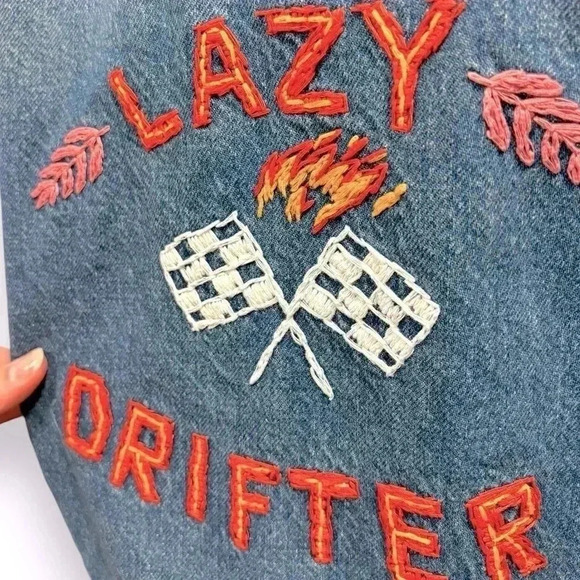 NWOT MOTHER Shrunken Daybreak Drifter Denim Jacket Embroidered Size Medium - Picture 11 of 16